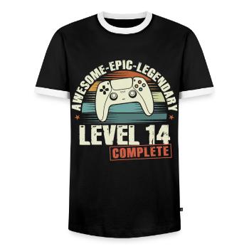 Level 14 Complete 14th Birthday Gift - Men's Ringer Shirt - black/white - Front - AI Model Female 172 light (172cm) & AI Model Male 178 light (178cm)