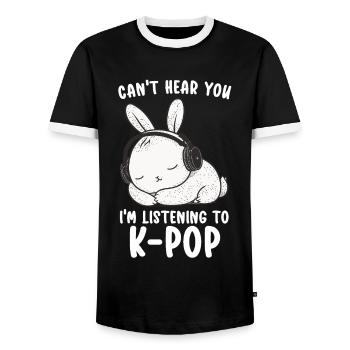 Can't Hear You I'm Listening Kpop Rabbit K-pop - Men's Ringer Shirt - black/white - Front - AI Model Female 172 light (172cm) & AI Model Male 178 light (178cm)