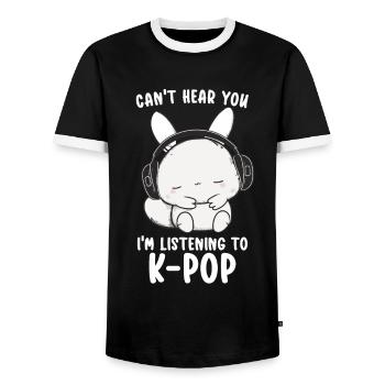 Can't Hear You I'm Listening Kpop Rabbit K-pop - Men's Ringer Shirt - black/white - Front - AI Model Female 172 light (172cm) & AI Model Male 178 light (178cm)