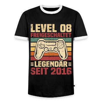 Level 08 freigeschaltet legendär seit 2016 - Männer Kontrast-T-Shirt - Schwarz/Weiß - Vorne - AI Model Female 172 light (172cm) & AI Model Male 178 light (178cm)