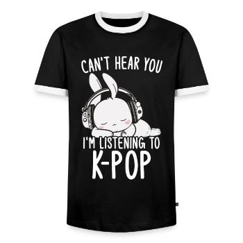 Can't Hear You I'm Listening Kpop Rabbit K-pop - Men's Ringer Shirt - black/white - Front - AI Model Female 172 light (172cm) & AI Model Male 178 light (178cm)