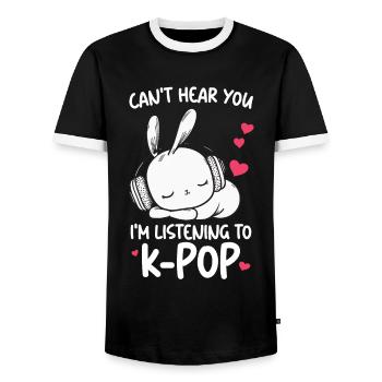 Can't Hear You I'm Listening Kpop Rabbit K-pop - Men's Ringer Shirt - black/white - Front - AI Model Female 172 light (172cm) & AI Model Male 178 light (178cm)