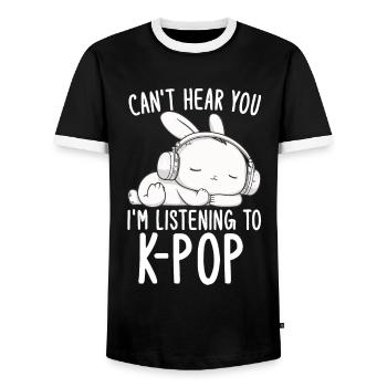 Can't Hear You I'm Listening Kpop Rabbit K-pop - Men's Ringer Shirt - black/white - Front - AI Model Female 172 light (172cm) & AI Model Male 178 light (178cm)