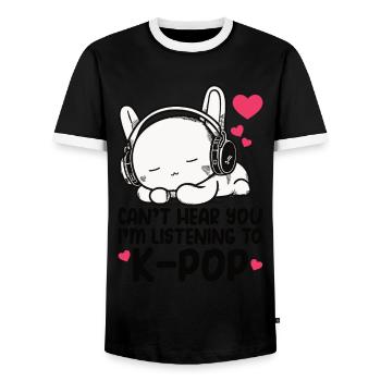 Can't Hear You I'm Listening Kpop Rabbit K-pop - Men's Ringer Shirt - black/white - Front - AI Model Female 172 light (172cm) & AI Model Male 178 light (178cm)