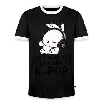 Can't Hear You I'm Listening Kpop Rabbit K-pop - Men's Ringer Shirt - black/white - Front - AI Model Female 172 light (172cm) & AI Model Male 178 light (178cm)