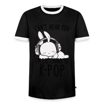 Can't Hear You I'm Listening Kpop Rabbit K-pop - Men's Ringer Shirt - black/white - Front - AI Model Female 172 light (172cm) & AI Model Male 178 light (178cm)