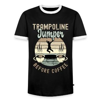Trampoline Jumper Before Trampolining Coffee Lover - Men's Ringer Shirt - black/white - Front - AI Model Female 172 light (172cm) & AI Model Male 178 light (178cm)
