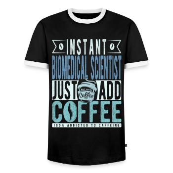 Instant Biomedical Scientist Just Add Coffee - Men's Ringer Shirt - black/white - Front - AI Model Female 172 light (172cm) & AI Model Male 178 light (178cm)