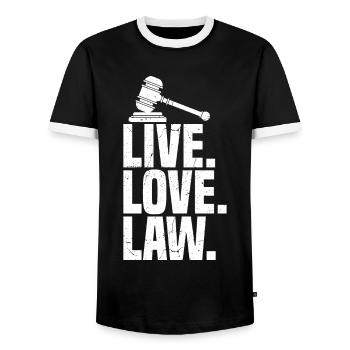 Étudiant en droit Diplôme en droit Futur avocat - T-shirt contrasté Homme - noir/blanc - Devant - AI Model Female 172 light (172cm) & AI Model Male 178 light (178cm)