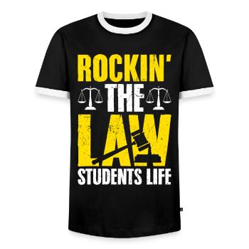 Etudes de droit Futur avocat - T-shirt contrasté Homme - noir/blanc - Devant - AI Model Female 172 light (172cm) & AI Model Male 178 light (178cm)