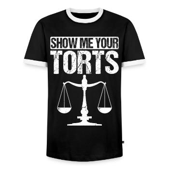 Lustiger Jurastudent Jurastudium Rechtsanwalt - Männer Kontrast-T-Shirt - Schwarz/Weiß - Vorne - AI Model Female 172 light (172cm) & AI Model Male 178 light (178cm)
