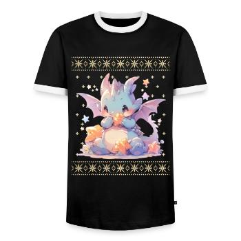 Kawaii Dragon in Ugly Christmas Sweater Style - Men's Ringer Shirt - black/white - Front - AI Model Female 172 light (172cm) & AI Model Male 178 light (178cm)