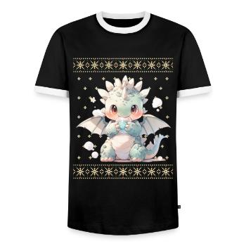 Kawaii Dragon in Ugly Christmas Sweater Style - Men's Ringer Shirt - black/white - Front - AI Model Female 172 light (172cm) & AI Model Male 178 light (178cm)