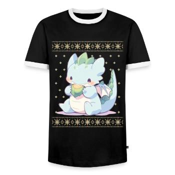 Kawaii Dragon in Ugly Christmas Sweater Style - Men's Ringer Shirt - black/white - Front - AI Model Female 172 light (172cm) & AI Model Male 178 light (178cm)