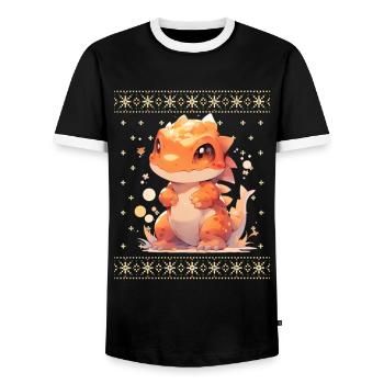 Kawaii Dragon in Ugly Christmas Sweater Style - Men's Ringer Shirt - black/white - Front - AI Model Female 172 light (172cm) & AI Model Male 178 light (178cm)
