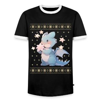 Kawaii Dragon in Ugly Christmas Sweater Style - Men's Ringer Shirt - black/white - Front - AI Model Female 172 light (172cm) & AI Model Male 178 light (178cm)
