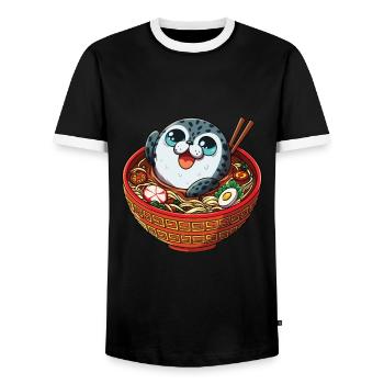 Sea Animal, Sea Animal, Ocean, Ramen, Soup, Seal - Men's Ringer Shirt - black/white - Front - AI Model Female 172 light (172cm) & AI Model Male 178 light (178cm)