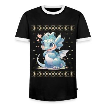 Kawaii Dragon in Ugly Christmas Sweater Style - Men's Ringer Shirt - black/white - Front - AI Model Female 172 light (172cm) & AI Model Male 178 light (178cm)