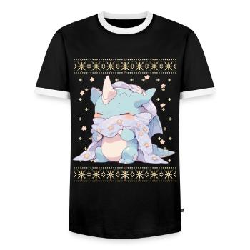 Kawaii Dragon in Ugly Christmas Sweater Style - Men's Ringer Shirt - black/white - Front - AI Model Female 172 light (172cm) & AI Model Male 178 light (178cm)