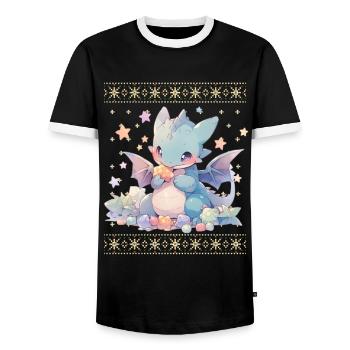 Kawaii Dragon in Ugly Christmas Sweater Style - Men's Ringer Shirt - black/white - Front - AI Model Female 172 light (172cm) & AI Model Male 178 light (178cm)