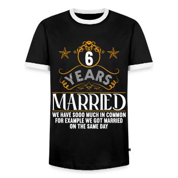 Wir haben viel gemeinsam 6.Hochzeitstag - Männer Kontrast-T-Shirt - Schwarz/Weiß - Vorne - AI Model Female 172 light (172cm) & AI Model Male 178 light (178cm)