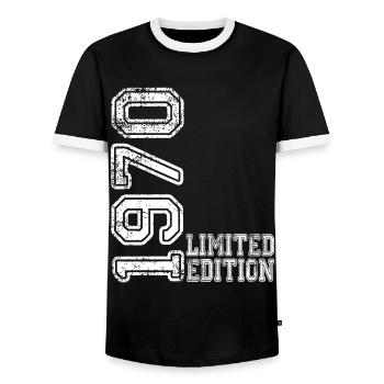 Limited Edition 1970 - Männer Kontrast-T-Shirt - Schwarz/Weiß - Vorne - AI Model Female 172 light (172cm) & AI Model Male 178 light (178cm)