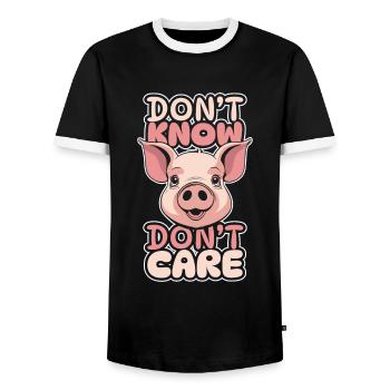 Pig Pig Farmer Funny Dont Know Don't Care - Men's Ringer Shirt - black/white - Front - AI Model Female 172 light (172cm) & AI Model Male 178 light (178cm)