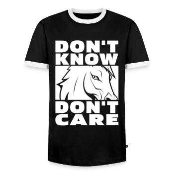 Horse Equestrian Funny Dont Know Don't Care - Men's Ringer Shirt - black/white - Front - AI Model Female 172 light (172cm) & AI Model Male 178 light (178cm)