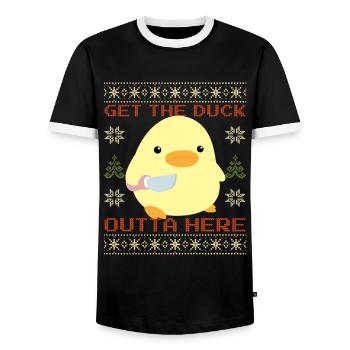 Duck with Knife Meme - Get the Duck Ugly Christmas - Men's Ringer Shirt - black/white - Front - AI Model Female 172 light (172cm) & AI Model Male 178 light (178cm)