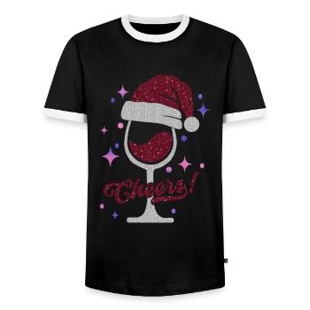 Winterlicher Weingenuss Weinglas mit Mütze - Männer Kontrast-T-Shirt - Schwarz/Weiß - Vorne - AI Model Female 172 light (172cm) & AI Model Male 178 light (178cm)