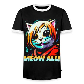 Meow all! Funny colorful cat - Men's Ringer Shirt - black/white - Front - AI Model Female 172 light (172cm) & AI Model Male 178 light (178cm)