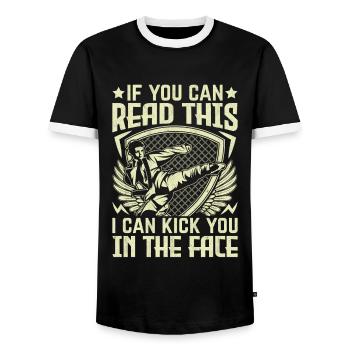 If you can read this I can kick you in the face - Men's Ringer Shirt - black/white - Front - AI Model Female 172 light (172cm) & AI Model Male 178 light (178cm)