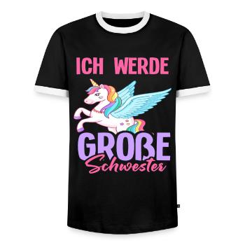 Ich werde große Schwester Einhorn Bunt Schwanger - Männer Kontrast-T-Shirt - Schwarz/Weiß - Vorne - AI Model Female 172 light (172cm) & AI Model Male 178 light (178cm)