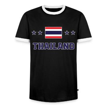 Thailand - Men's Ringer Shirt - black/white - Front - AI Model Female 172 light (172cm) & AI Model Male 178 light (178cm)