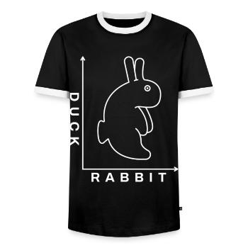 Rabbit Duck Illusion - Men's Ringer Shirt - black/white - Front - AI Model Female 172 light (172cm) & AI Model Male 178 light (178cm)