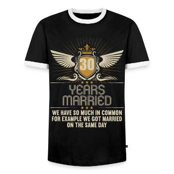 We have a lot in common 30th wedding anniversary - Men's Ringer Shirt - black/white - Front - AI Model Female 172 light (172cm) & AI Model Male 178 light (178cm)