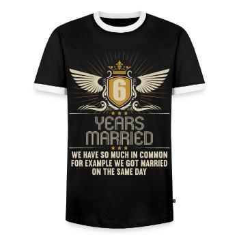 Wir haben viel gemeinsam 6.Hochzeitstag - Männer Kontrast-T-Shirt - Schwarz/Weiß - Vorne - AI Model Female 172 light (172cm) & AI Model Male 178 light (178cm)