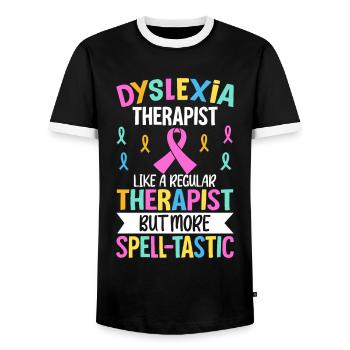 Dyslexia Awareness - Men's Ringer Shirt - black/white - Front - AI Model Female 172 light (172cm) & AI Model Male 178 light (178cm)