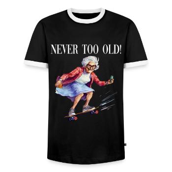You Are Never Too Old Skateboard Fahren - Männer Kontrast-T-Shirt - Schwarz/Weiß - Vorne - AI Model Female 172 light (172cm) & AI Model Male 178 light (178cm)