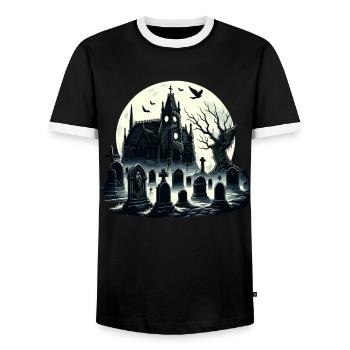 Cimetière gothique énigmatique : Clair de lune brumeux - T-shirt contrasté Homme - noir/blanc - Devant - AI Model Female 172 light (172cm) & AI Model Male 178 light (178cm)