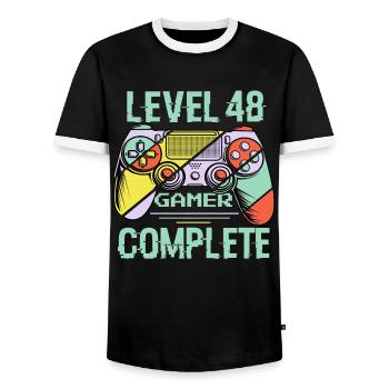 Level 48 Complete 48 Years Gamer Level 48 Complete - Men's Ringer Shirt - black/white - Front - AI Model Female 172 light (172cm) & AI Model Male 178 light (178cm)