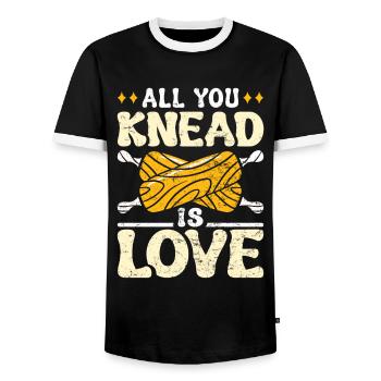 Bread Dough All you Knead is Love Backlieber Bread - Men's Ringer Shirt - black/white - Front - AI Model Female 172 light (172cm) & AI Model Male 178 light (178cm)