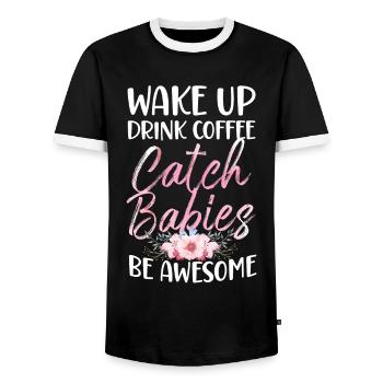 LD Labour And Delivery Nurse - Men's Ringer Shirt - black/white - Front - AI Model Female 172 light (172cm) & AI Model Male 178 light (178cm)