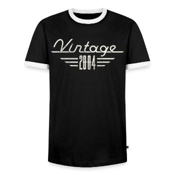 Vintage 2004 Birth Year Minimalist Birthday - Men's Ringer Shirt - black/white - Front - AI Model Female 172 light (172cm) & AI Model Male 178 light (178cm)