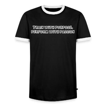 Fitness - Train with purpose, perform with - Männer Kontrast-T-Shirt - Schwarz/Weiß - Vorne - AI Model Female 172 light (172cm) & AI Model Male 178 light (178cm)