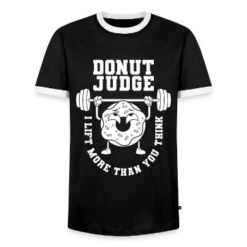 Donut Fitness Funny Donut Gym - Men's Ringer Shirt - black/white - Front - AI Model Female 172 light (172cm) & AI Model Male 178 light (178cm)