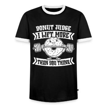 Donut Fitness Funny Donut Gym - Men's Ringer Shirt - black/white - Front - AI Model Female 172 light (172cm) & AI Model Male 178 light (178cm)