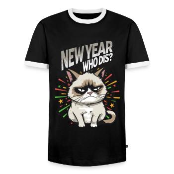 Nouvel An Qui dis ? Pyjama Angry Cat Bonne Année - T-shirt contrasté Homme - noir/blanc - Devant - AI Model Female 172 light (172cm) & AI Model Male 178 light (178cm)