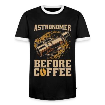 Astronomer Before Coffee Astrologer Coffee Lover - Men's Ringer Shirt - black/white - Front - AI Model Female 172 light (172cm) & AI Model Male 178 light (178cm)