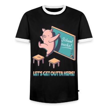 School sucks, get out of here, happy pig - Men's Ringer Shirt - black/white - Front - AI Model Female 172 light (172cm) & AI Model Male 178 light (178cm)